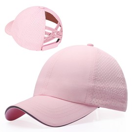 BAOPLAYKIDS Girls Baseball Cap Criss Cross Ponytail Hat Adjustable High Messy Bun Ponycap Mesh Quick Dry Trucker Hats for Kids Ages 7-12 Pink