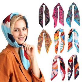 NAFJYR 8 Pcs 35 in Silk Hair Scarf, Head Scarf Headbands for Womens Hair Scarves