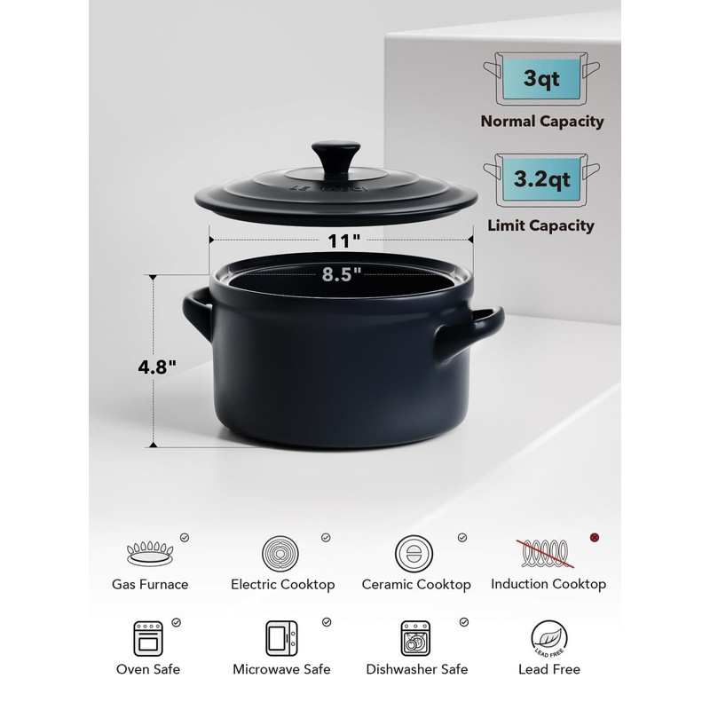 LE TAUCI 3 qt Ceramic Dutch Oven for Bread Baking