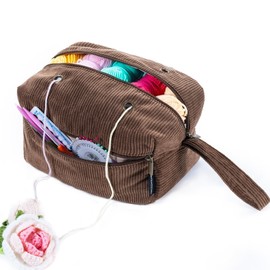 MYBAGZING Small Crochet Bag Organizer - Corduroy Yarn Bag - Yarn Holder for Crocheting - Crochet Storage Bag for Crochet Hooks, Crochet Accessories, Knitting Bag for Crochet Lovers, Mother's Day Gift