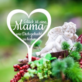 Illumino Grave Stake Grave Decoration Heart Weatherproof Grave Decoration Made of Steel with Mourning Saying I Glück ist eine Mama..I Eine liebevolle Erinnerung