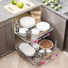 Pull Out Cabinet Organizer, Expandable(14.9"~25.9") Cabinet Drawers Slide Out, Adjustable Width Roll 0ut Shelf Cabinet Organizer for Kitchen Base Cabinet Organization (Large, 1Pack)