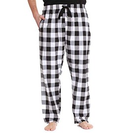 #followme Plaid Men’s Pajama Pants PJ Bottoms for Sleeping and Lounge Wear, Black White Buffalo Plaid, Medium