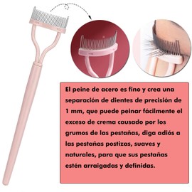 Peine de Pestañas, Separador de Destañas, Peine de Pestañas Dentado de Acero Inoxidable, Peine de Pestañas Portátil con Funda, Cepillo de Belleza para Pestañas (Negro + Rosa)