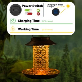 MLEPXBO Solar Bird Feeder, Durable Metal Outdoor Bird Feeders Hanging Station, Wild Bird Feeder with Solar LED Light, Squirrel Proof Bird Feeder for Balcony Garden Decoration