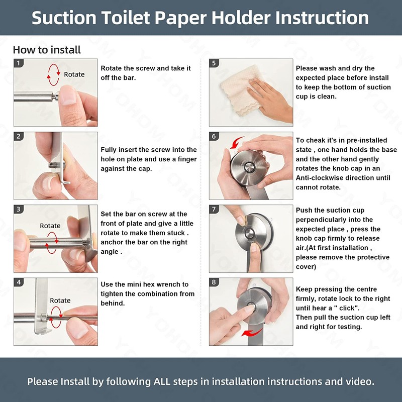 YOHOM Suction Cup Toilet Paper Holder Bathroom Hooks for Towel