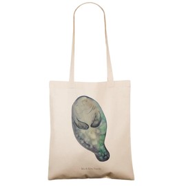 Mr. & Mrs. Panda Tote Bag Manatee Happy - Gift, Holiday, Restart, Sea Creatures, Shopper, Lovesickness, Satisfied, Shoulder Bag, Sea,, White