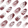 KTAABTR 24Pcs Wine Red Press on Nails Long Almond Nails