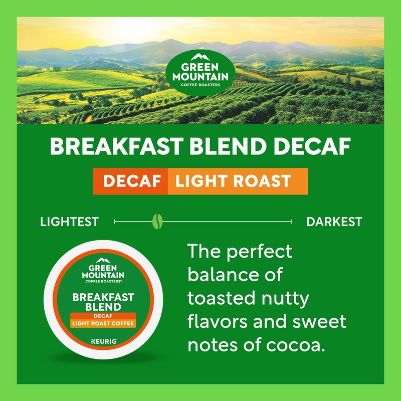 Green Mountain Coffee Roasters Breakfast Blend Decaf, Keurig Single Serve
