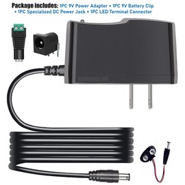 9V 1A AC DC 100V-240V Power Supply Adapter Cord for Arduino UNO R3 MEGA, US Plug - Center Positive 5.5x2.1~2.5mm
