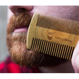 Striking Viking Wooden Beard Comb & Brown Carry Case - Natural Sandalwood Beard and Mustache Comb with Fine & Coarse Teeth - Anti-Static Pocket Comb for Everyday Carry- Perfect for Use with Balms and Oils