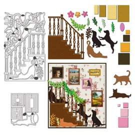 BENECREAT 2pcs Pet Stairs Cutting Dies, Dog and Cat Carbon Steel Template Metal Die Cuts for Card Making Decoration DIY Scrapbooking Album Craft Home Decor