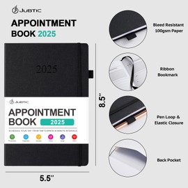 JUBTIC Appointment Book 2025, Daily Weekly and Monthly Planner from Jan 2025 - Dec 2025 with Hourly Schedule, Academic Planner 2025 with Hard Cover, A5(5.8"x8.5"), Black