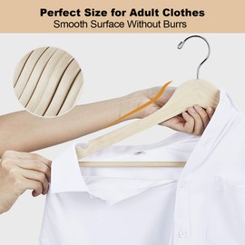 ELONG HOME Wooden Hangers, 30 Pack Slim Wood Coat Hangers with Extra Smooth Finish, Precisely Cut Notches and Chrome Swivel Hook, Wooden Clothes Hangers for Shirt Suit Jacket Dress, Natural