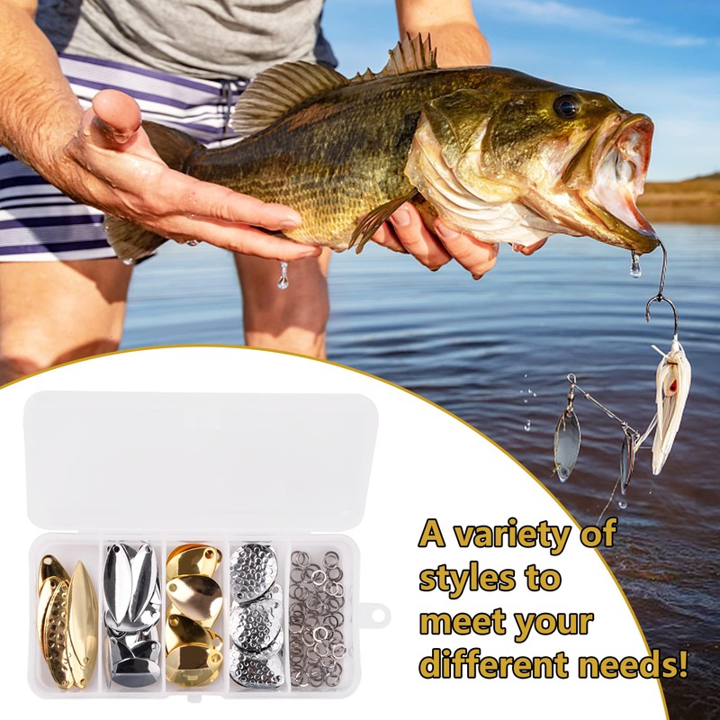 Fishing Spinner Blades Split Rings Kit, 100 Pieces Colorado Willow