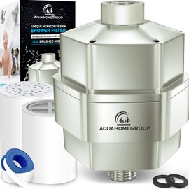 AquaHomeGroup 20 Stage Shower Head Filter for Hard Water - High Output Shower Filters to Remove Toxic Chemicals, Chlorine, Fluoride - Vitamin C Shower Filters for Hair & Skin (Brushed Nickel)