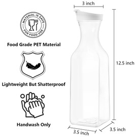 YOUEON 8 Pack 50 Oz Plastic Water Carafe with Lid and Label, Clear Water Drink Containers, Juice Carafe Pitcher Bulk for Water, Juice, Iced Tea, Soda, Lemonade and Other Beverages