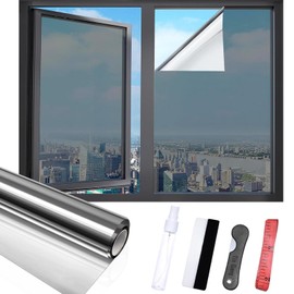 Sesybuty Window Privacy Film with Free Installation Tools, One Way Daytime Window Privacy Film Static Cling Reflective Heat Control Window Tint for Home Office (CY-Black Silver, 35.4 Inch X 6.5 Feet)