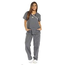 11134W Just Love Women's Scrub Sets / Medical Scrubs / Nursing Scrubs,Gray With Pink Trim,Large