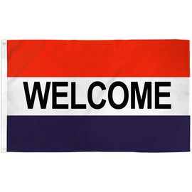 Welcome Red White Blue Flag 3x5ft Poly - Perfect for businesses, shops, stores message flags