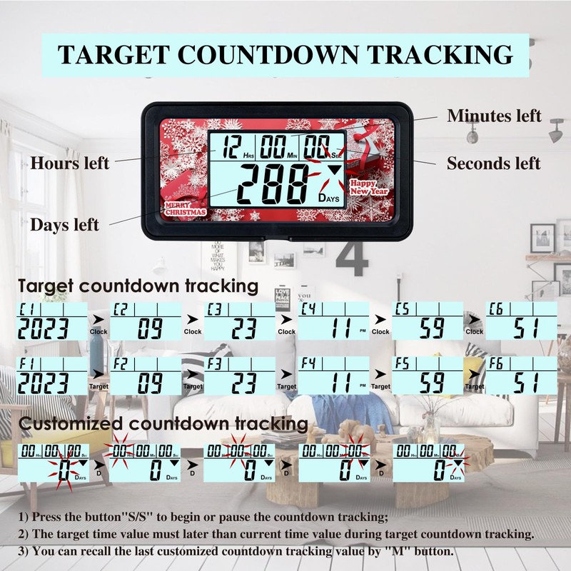 Runleader Digital 9999 Days Events Timer,Countdown Tracking,Stopwatch Record,Calendar&Clock Display,Data Resettable