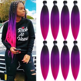 UPruyo Purple Pink Ombre Braiding Hair Pre Stretched Kanekalon Braiding Hair Extensions for Braiding Box Braids Knotless Prestretched Pre Sectioned Braiding Hair Ombre 24 inch