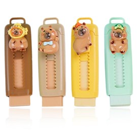 HQRKOTM 4 Pieces Capybara Retractable Eraser with 4 Pieces Eraser Refills, Retractable Eraser for Children, Students