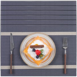 Madizz Set of 6 Easy Clean Placemats for Dining Table Washable, Heat Resistant Woven Vinyl Table Mats, Blue