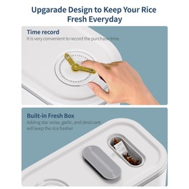 Lenwi 11 Lbs Rice Dispenser, Large Rice Container with Scale Measuring Cup, BPA-Free Household Rice Storage Container with Time Scale, for Home Kitchen Pantry Organization