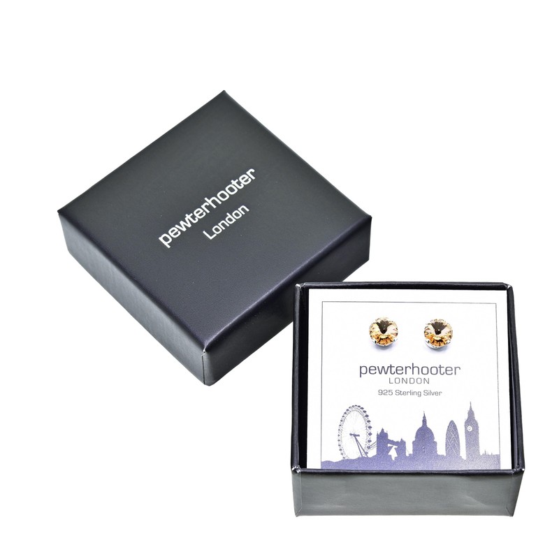 pewterhooter Women's 925 Sterling Silver Stud Earrings – Sparkling Crystal