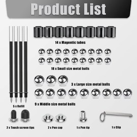 WLZP Magnetic Fidget Pen,Decompression Metal Ballpoint Pen,Fun Anxiety Relief Magnet Building Blocks,Creative Toy Gift for Family Friend（Black）