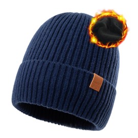 parte superior-EX Gorro de lana merino de gran tamaño, talla M, L, XL, XXL, 100% con forro polar, gorro de invierno para clima frío, cabeza grande, Te94586_azul marino, Medium-Large
