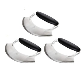 Amco 4.9" Mezzaluna with Silicone Handle (3 Pack) - Stainless Steel Blade, Versatile Chopping Tool for All Kitchen Needs - Non-Slip Grip, Easy to Use & Comfortable to Hold, Dishwasher Safe