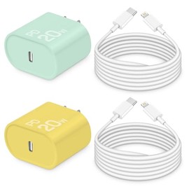 i Phone Charger 10 Ft Fast Charging 2-Pack 20W PD Fast Charger with 6Ft Fast Charging Cable, Type C Fast Charging Block & Fast Charger Cord for IP 14/13/12/11 [Green and Yellow with White Cable]