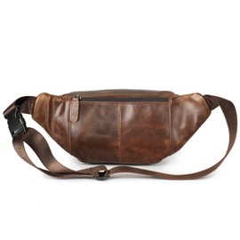 Genuine Leather Fanny Pack Well Made Durable Leather Waist Bag with Lots of Zipper Pockets Waxed Brown