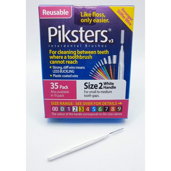 Piksters Interdental Brushes (35 Pack, Size 2 (White))