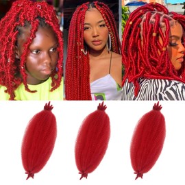 Red Springy Afro Twist Hair 3 Packs Marley Twist Braiding Hair for Faux Locs Crochet Hair Marley Hair 16 Inch Red Braiding Hair Extensions for Black Women