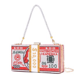 Covelin Dollar Clutch Purse for Women from, Rhinestone Evening Handbag Money Bag, Red