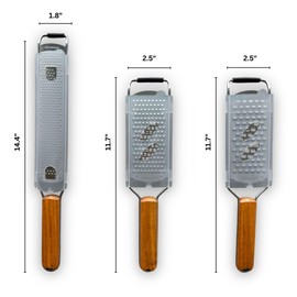 NAZANIN Grater Set of 3 – 304 Stainless Steel Cheese Grater, Zester & Vegetable Grater with Acacia Wood Handles – Handheld Kitchen Graters for Garlic, Ginger, Lemon, Nutmeg & more
