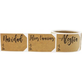 Spanish Natural Kraft Charming Christmas Holiday Gift Tag Stickers 2 x 3 Inch 100 Total Labels