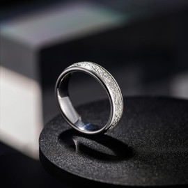 Greenpod 6mm Tungsten Rings for Men Women Silver Dome Polished Meteorite Inlay Ring Wedding Bands for Him Size 6