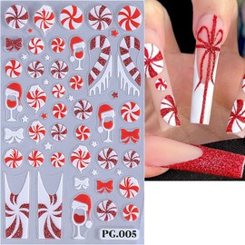 4 Sheets Christmas Nail Art Stickers Decals Xmas 5D Embossed Self-Adhesive Nail Stickers Snowflake Candy Cane Snowman Elk Christmas Tree Winter Nail Decals Supplies for Women DIY Nail Decorations