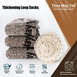 Time May Tell Mens Merino Wool Hiking Cushion Socks Thermal Warm Crew Winter Boot Socks Pack (Light Grey(3 pairs), US Size 9-13)