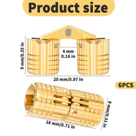 6 PCS 8 mm Hidden Brass Hinges with 24 Screws, Hidden Invisible Cabinet Furniture Hinges Concealed 180 Degree Opening Angle for DIY Jewelry Box Hand Craft, 0.31 Inch