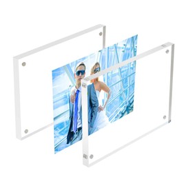 Acrylic Picture Frame 5x7 inches Photo Block Frame Clear Double Sided Acrylic Photo Frames Frameless Free Standing Desktop Display