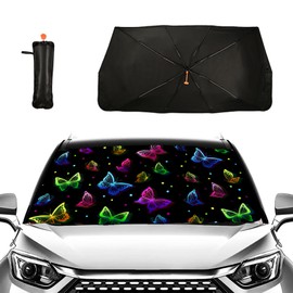 Color Butterfly Car Windshield Sun Shade Umbrella Car Foldable Umbrella Sunshade for Front Window Car Umbrella Sun Shade Cover Car Visor Car Accessories