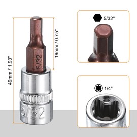 sourcing map 5/32" Hex Bit Socket 1/4" Drive SAE S2 Steel Square Drive Socket Extension Impact Bit Socket Ratchet Wrench Accessories for Turns Power Drill Into Nut Driver