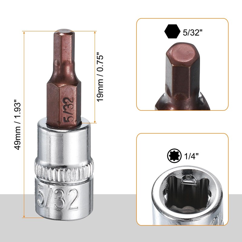 sourcing map 5/32" Hex Bit Socket 1/4" Drive SAE S2