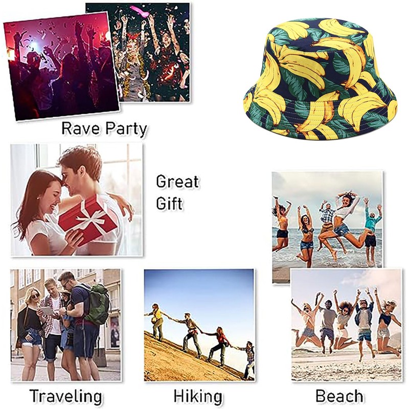 Joylife Fruit Print Bucket Hat Banana Pattern Fisherman Hats Summer