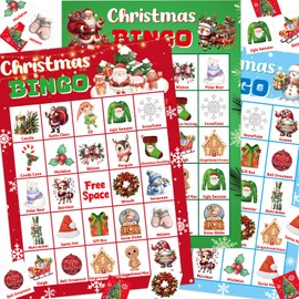 Merry Christmas Bingo Cards Game for Kids 24 Players Xmas Winter Holiday Family Activities Games Party Supplies